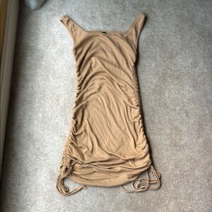 Tan Ruched Sleeveless Dress
